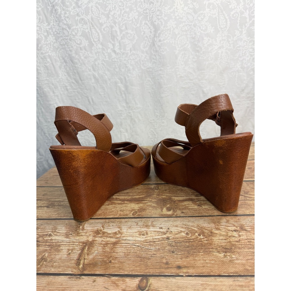 Steve Madden Womens 7 Brown Platform Wedge Sandals Faux Leather Y2K Boho Strappy - Picture 9 of 11